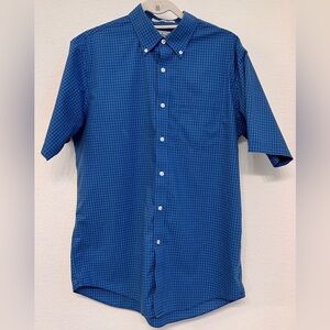 L.L. Bean Wrinkle Free Blue Check Short Sleeve Shirt | M | Preppy Casual Style